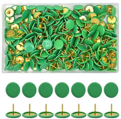 Hocansen 300 Stück Reißnägel 10x9mm Runde Pinnadeln Flacher Kreativ Dekorative Reißzwecke für korkwand,Büro,Heimdekoration(Grün)