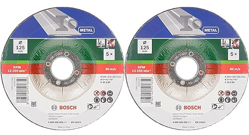 Bosch Trennscheibe (für Metall, Passend zu handgeführten Winkelschleifern mit einem Durchmesser der Trennscheiben von 125 mm, Zubehör Winkelschleifer) (5 Stück) 2er Pack