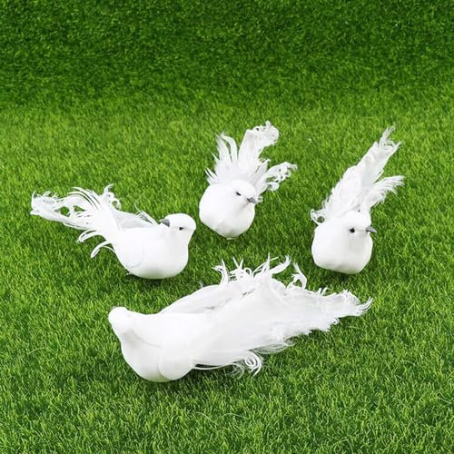 Künstliche weiße Tauben, 4 Stück, künstlicher Schaumstoffvogel, simuliert Taube, falsche Taube, weißer Vogel, für Heimdekoration, Garten, Hochzeitsdekoration