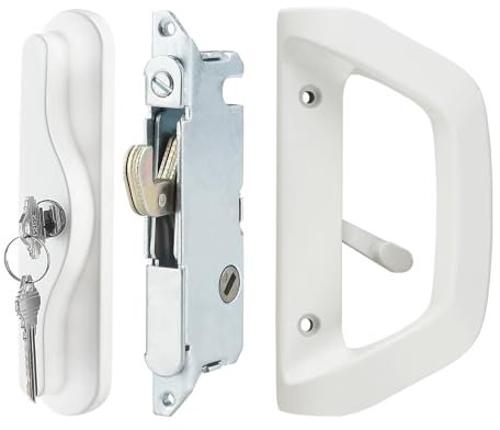 AIsecure Sliding Glass Door Handle Set with Key Cylinder and Mortise Lock, Patio Door Lock Replacement, Fits 3-15/16''Screw Hole Spacing