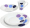 16pc Dinnerware Set - 4 Porcelain with 4 Bowls, 4 Mugs, 4 Side Plates and 4 Dinner Plates - Microwave and Dishwasher Safe - Cereal Bowls, Desserts, Lunch (Blue, Black & Purple)