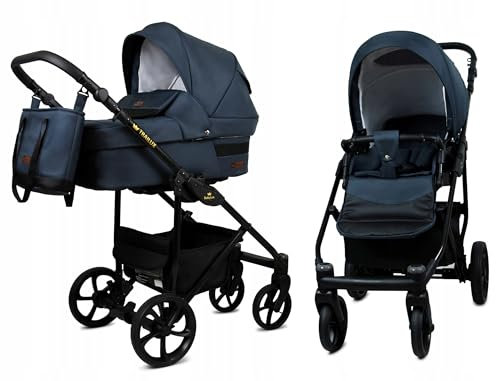 BabyLux® Kinderwagen Set 2 in 1 - Trailux - Antracyt - incl. Babywanne, Buggy Sportsitz - Kinderwagenset - Kombikinderwagen mit Wickeltasche, Regenschutz, Moskitonetz, Cupholder usw.