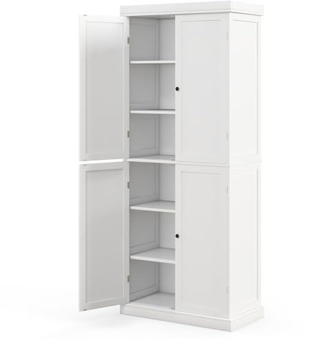 GiantexUK 184cm Tall Kitchen Cupboard, 6-Tier Pantry Storage Cabinet with 4 Doors, Adjustable Shelves & Anti-Tipping Device, Freestanding Kitchen Sideboard Units for Home Dining Living Room (White)