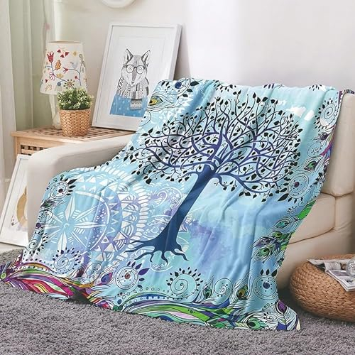 EHOMERY Kuscheldecke An Unsere Tochter Von Mama Und Papa Decke Kuschelig Kuscheldecke Orientalisch Sofa Decken Überwurf Set Ecksofa Baum des Lebens Frühlingsdecke Blau 240x180cm