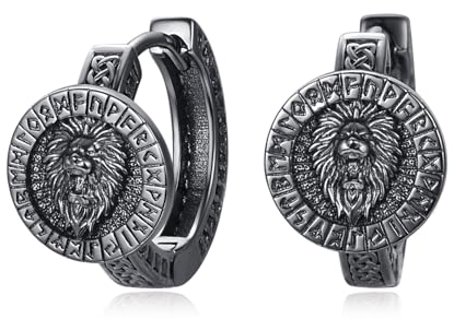 Schwarzes Wolf Creolen Ohrringe für Männer Frauen Sterling Silber Wolf Hoop Ohrringe für Herren Keltische Wikinger Geschenke