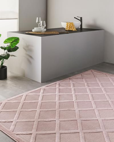 benuta Nest Teppich Bonte - Kunstfaser - Outdoor geeignet - Rechteckig - Pflegeleicht für Esszimmer Küche Outdoor/Terrasse, Rosa, 200x290 cm