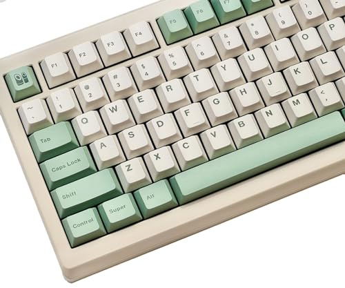 auguri PBT Bamboo Forest Keycaps for Mechanical Keyboard 60% 65% 75% Cherry Profile Green White Keycaps Dye Sub Custom Gaming Keyboard Keycaps for Gateron MX Switches with Key Cap Puller
