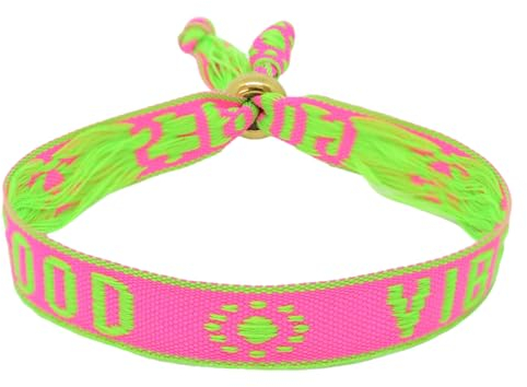 Selfmade Jewelry Festival Armbänder Boho Schmuck - Stoffarmband Bunt - Freundschaftsarmbänder Größenverstellbar Sommer Schmuck (Good Vibes (Pink-Grün))