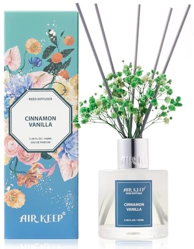 Airkeep Raumduft Cinnamon Vanilla Duft, Reed Diffuser mit 8 Duftstäbchen, Lufterfrischer für Badezimmer, Wohnung, Heimdekoration, 100ml