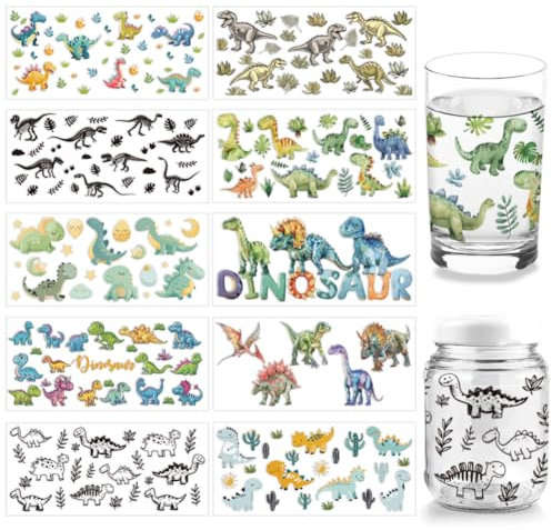 arricraft 10 Sheets UV DTF Cup Wrap Transfer Stickers, 10 Styles Cute Colorful Dinosaur Pattern Rub on Decals Waterproof Stickers for 16OZ Glass Cups Furniture Craft Wood DIY Crafts 9.45x4.33 Inchs