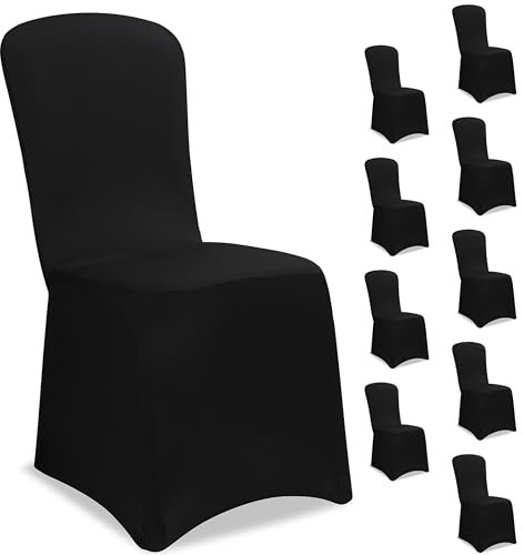 DETEX® Stuhlhussen 10er Set Schwarz Stretch Dehnbar 30°C Waschbar Hochzeit Stuhlbezug Hussen für Stühle Bezug Überzug Esszimmerstühle ohne Armlehne