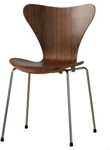 WEIDPHL Schlichter Ameisenstuhl, Geschwungene Holzsitzfläche, Metallbeine, Stapelbarer Stuhl Ohne Armlehnen, Beistellstuhl Für Schlafzimmer, Restaurant, Küche, Esszimmer,Walnut a