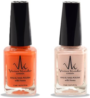 (2Pcs Set) Henna Infused Nail Polish Permeable Nail Polish Halal Vegan Long lasting No UV Needed (Innocence, Sunset)