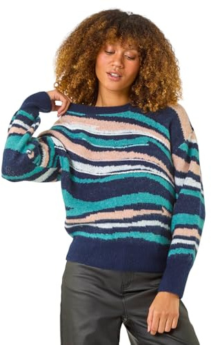Roman Originals Thick Jumper for Women UK - Ladies Winter Autumn Smart Casual Knit Knitted Knitwear Pull-On Round Crew Neck Long Sleeve Work Office Dinner Party
