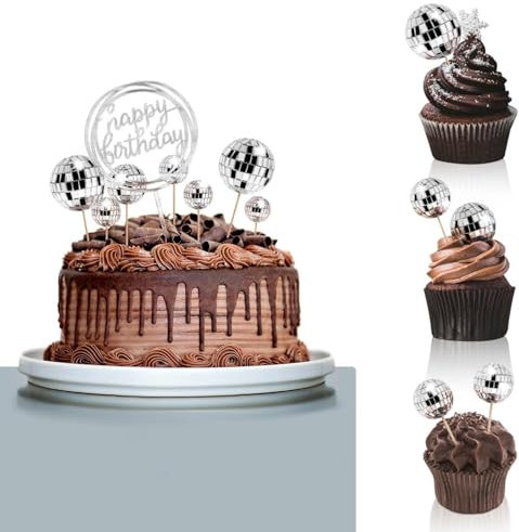 21-teiliges Discokugel-Kuchenaufsatz-Set für Geburtstag, Hochzeit, Jahrestag, Party-Dekoration
