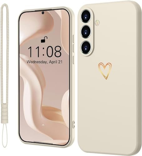 Mitetabo für Samsung Galaxy S25 Hülle Silikon Handyhülle Samsung Galaxy S25 mit Gold Liebesherz, Dünn Gold Love Schutzhülle Slim Kratzfeste Rundumschutz Case für Samsung S25 5G Weiß