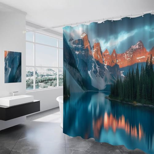 Rideau Douche Lacs Et Montagnes,Rideau De Douche Paysages Naturels Petite Taille Rideau De Baignoire Anti Moisissure Imperméable Polyester Lavable Rideau Salle De Bain Avec Crochets 120X180Cm