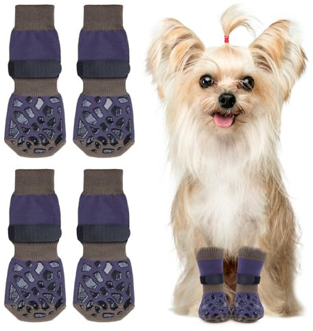 Oiyeefo Anti-Rutsch Hundesocken, 2 Paar Verletzungen Pfotenschutz Innenräume Hundeschuhe mit Verstellbarem Klettverschluss und Doppelseitige Silikongel für Kleine Mittlere und Große Hunde (Größe XS)