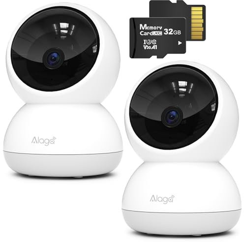 Alaga Caméra de Surveillance Intérieure 3K, 360°, WiFi 2.4G/5G, AI Détection de Mouvement, Vision Nocturne, Audio Bidirectionnel, Compatible avec Alexa et Google Assistant, Carte TF 32 Go Incluse