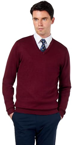 Xposed Mens 100% Cotton V Neck Jumper Regular Fit Classic Lightweight Knit Pullover Sweater