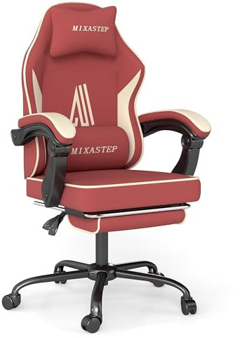 NSMAZXO Gaming Stuhl mit Fußstütze Ergonomisch mit Kopfstütze& Lendenkissen-Bürostuhl mit Premium- Technikstoff&130kg Tragfähig für Esports/Homeoffice/Zocken (Erwachsene/Jugendliche/Kinder)