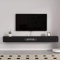 DEOPXF Meuble TV Suspendu en Bois Massif Design Mural Gain de Place Texture Naturelle Meuble TV Bas Coins Arrondis Glissière Silencieuse(Noir,120cm)