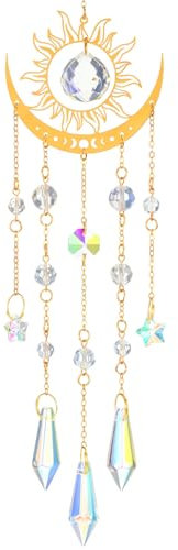 YUXIANLB Sun and Moon Crystal Suncatcher Wind Chimes Stained Glass Hanging Decor with Prisms for Indoor Outdoor Beautiful Light Catcher for Windows Garden Patio Balcony Birthday Housewarming Gift