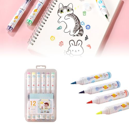 Washable Markers for Kids, 12 Vibrant Colour Felt Tip Pens with Fun Stampers | Non-Toxic Water-Based Ink | Easy-Grip Design for Toddlers Ages 3+ | Ideal for Drawing, Coloring & Art Crafts