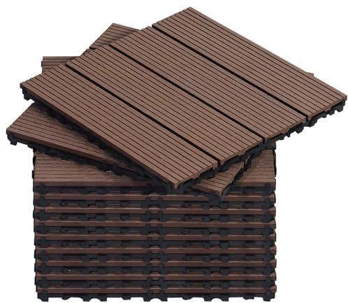 CCLIFE WPC Terrassendielen, Balkon Boden, Terrassenfliesen, Klickfliesen Terrasse, 30x30 cm, Wasserdicht Rutschfest, Geeignet für Balkon und Garten, Braun,CushHom