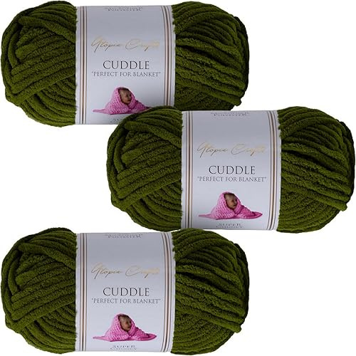 Utopia Crafts Cuddle - Filato morbido in ciniglia super grosso, per lavorare a maglia e uncinetto, 3 confezioni da 100 g (verde oliv