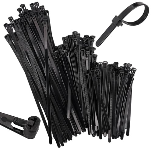 150 Pièces Serre-Câbles Réutilisables, 150/200/300mm Nylon Universal | Cable Tie Buckle, 7,6 mm Releasable Cable Ties, Résistant aux UV, Serre Cable Noir pour Famille, Atelier, Gestion Câbles