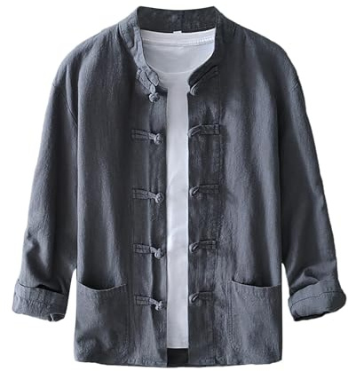 Men's Long Sleeve Tang Suit Shirt - Traditional Kung Fu Uniform Design, Equipped with Chinese Frog Buttons, Lightweight Jacket Style, Ideal for Summer Wear