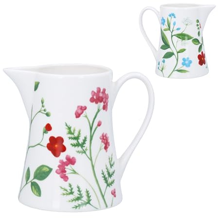 Gisela Graham Serving Jug, Bright Meadow Flowers, 350ml, Bone China, White