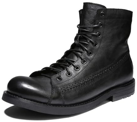 DSFIHJO Stivali Da Cowboy Da Uomo Stivali da lavoro vintage uomo, alti, in pelle, primaverili ed autunnali, con plateau, firmati(Black,39)