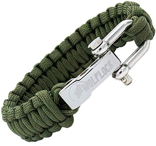 Wolflock Premium Paracord Armband für Männer - Handgeflochten mit Edelstahlverschluss in Army Green