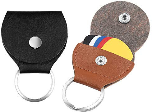 10 Stücke Gitarre Plektren mit 2 Stücke Leder Plektrum Halter Schlüsselanhänger für Akustikgitarre,E-Gitarre,Bass,Ukulele,0.46mm Bunt Celluloid Plektrum