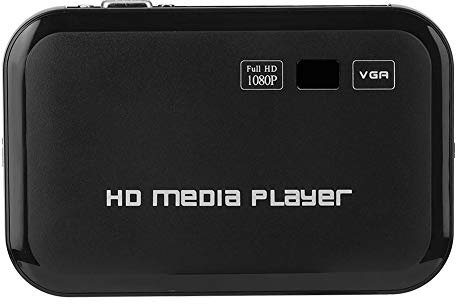 Reproductor multimedia HD, puertos HDMI Reproductor digital portátil 1080P Full-HD, reproducción de video y fotos con unidad USB/tarjetas SD/dispositivos externos, salida HDMI/AV/VGA(Enchufe de la UE)