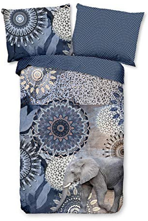 Traumschloss Comfort Flanell Bettwäsche »Meya«, Mandalas mit Elefant. blau, 135x200 & 80x80, 100% Baumwolle, wärmend & kuschelig, mit Reißverschluss bestehend aus Kissen und Bettbezug