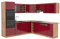 Vicco Eckküche R-Line, Bordeaux Hochglanz/Eiche Gold, 237 x 247 cm ohne Arbeitsplatte