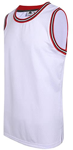 Dehaner Basketball-Trikot für Herren, Mesh-Training, Übung, Sport, Team-Uniformen, Fans-Outfits, Jersey mit rotem Ausschnitt, Weiß, XL