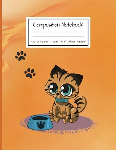 Composition Notebook: Cat Orange Theme: 100 Sheets, 8.5 x 11-inch, Wide Ruled