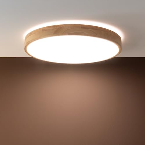Lightbox LED Deckenlampe mit CCT (3000-6500 K) & Nachlicht & Memory Frunktion | Ø 50 cm | Wand- & Deckenleuchte mit Fernbedienung stufenlos dimmbar | aus Metall/Kunststoff | in Hell-Braun/Weiß