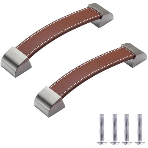 Bouton Placard 2 Pièces Tiroir En Cuir Poignée De Meuble En Cuir Noir Armoire Armoire Bouton De Porte,Pas 128mm (Marron Clair)