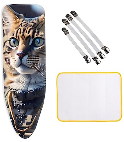 Extra Groß Bügelbrettbezug für Dampfbügeleisen, Bügeltischbezug XXL 125x45cm, 100% Baumwolle Bügelbrett-Bezug inkl 4 Spannclips