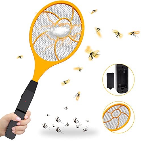 Electric Bug Zapper Electric Mosquito Swatter Electric Fly Zapper with 3-Layer Safety Mesh Battery Powered 1500V for Indoor and Outdoor (Orange)
