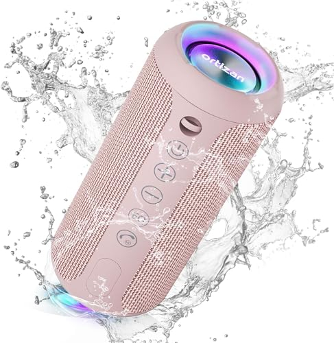 Ortizan X10 Cassa Bluetooth Portatile Cassa Altoparlante Bluetooth 5.3 Waterproof IPX7 Con Luce,Fino a 30h di Autonomia, 3 Effetti Sonori Stereo Hi-Fi Bassi, Vivavoce Microfono-Con AUX, TF(rosa)