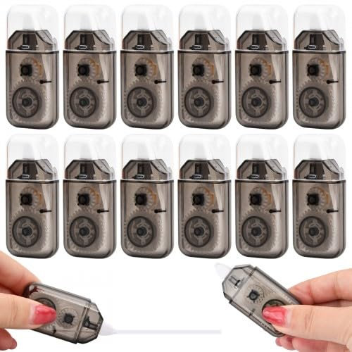 Dokeno 12 Stück Mini Korrekturroller, Korrekturmaus tippex flüssig 4m x 5mm, Kompakt Korrekturband Roller, White Out Tape, Mini Correction Tape Für Büro Heimbüro Oder Schule (Schwarz)