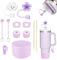 11 Piezas de Accesorios Stanley Cup, incluidos 6 Protectores Antiderrame Stanley Cup, 2 Tapones para Pajitas, 2 Accesorios Colgantes, 1 Funda de Silicona para Accesorios Stanley Cup (Fliederfarben)