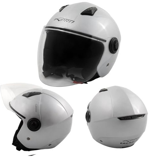 Motorradhelm Motorrad Roller Jet Langes Visier Helm ECE 22 Silber XXL