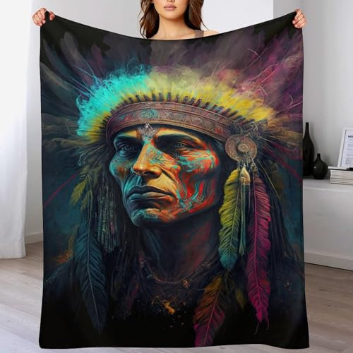 Indianer Decke Wohndecke Warm & Kuschelig Waschbar, Überwurf Ideal Für Draußen, Camping, Couch, Bett, Reisen – Superweiche Wolldecke （150×200cm）